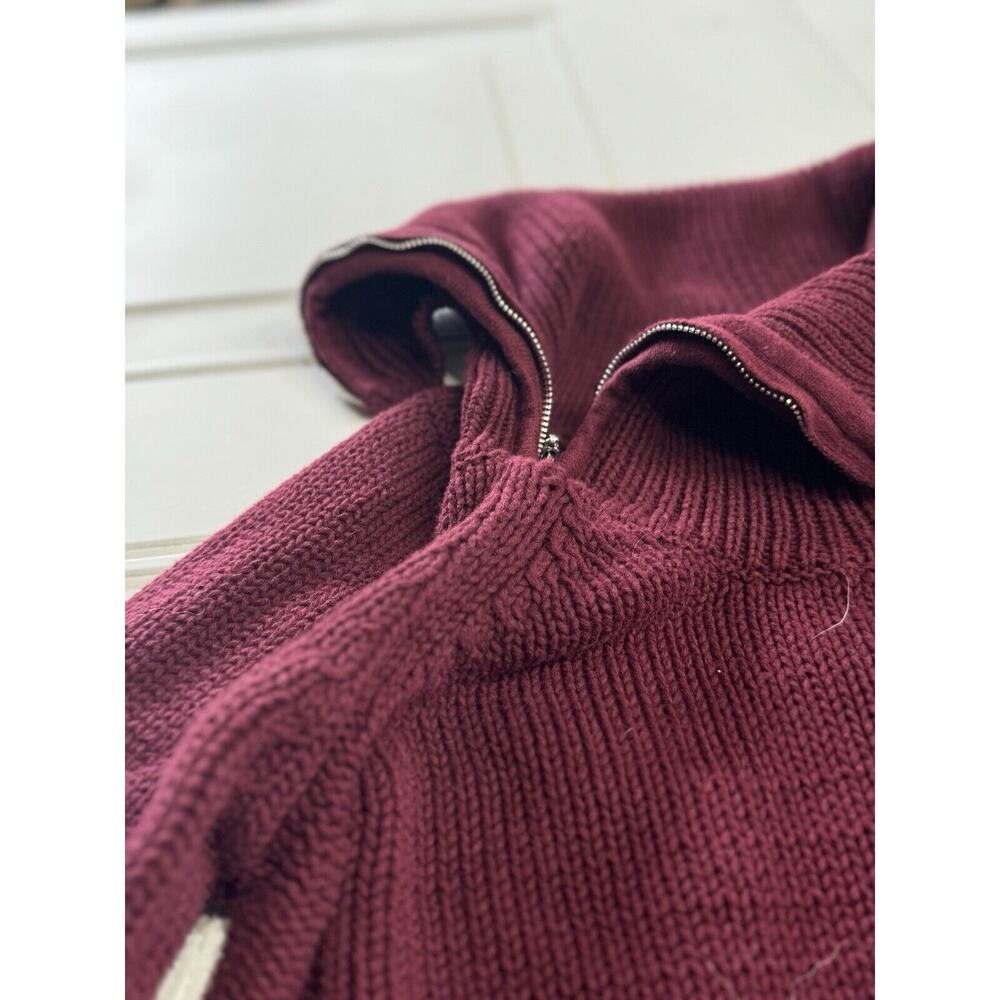 Guess Women's Sz S Burgundy Knit Cowl Neck Sweater Zipper Accent 100% Cotton - Picture 2 of 6